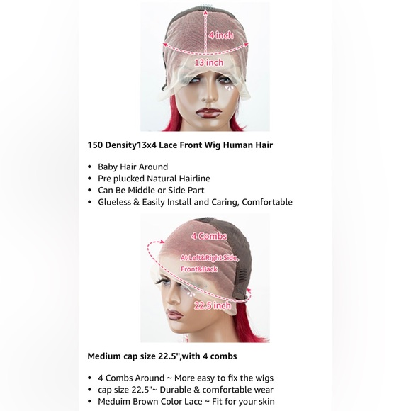 HUMAN HAIR Brazilian Burgundy Lace Frontal 13x4 Bob Wig PrePlucked Hairline 10” - Picture 8 of 12